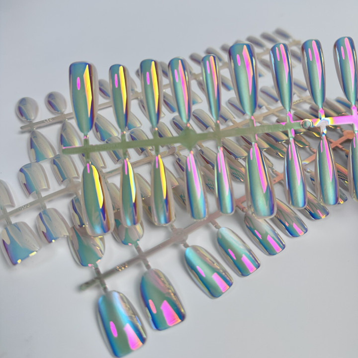 Типси гелеві з дизайном Aurora №1, мигдаль довгий, 30 шт/упак