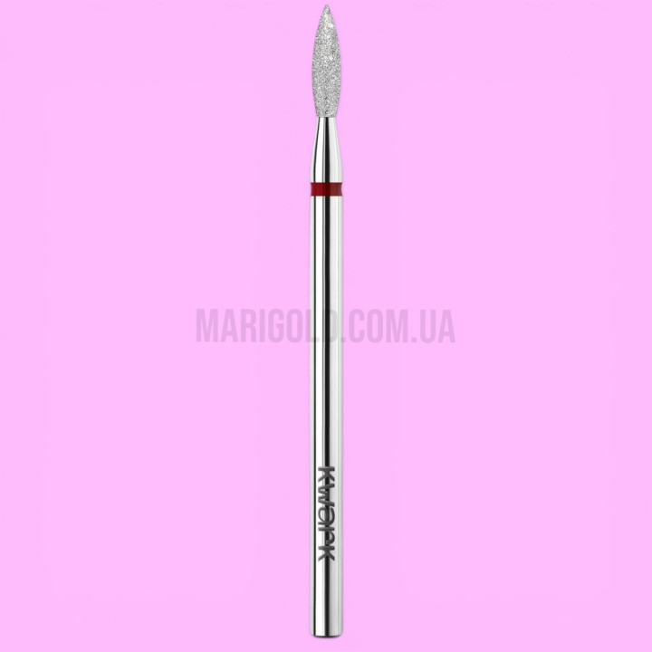 Фреза алмазно-платинова KWARK полум’я видовжене гостре червона 2,1 мм / 8 мм