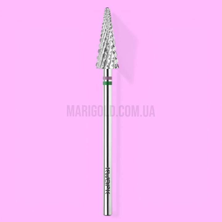Фреза карбід-вольфрамова KWARK Shark Blade (перехресно-спіральна насічка) конус «ялинка» зелена 6 мм / 15 мм