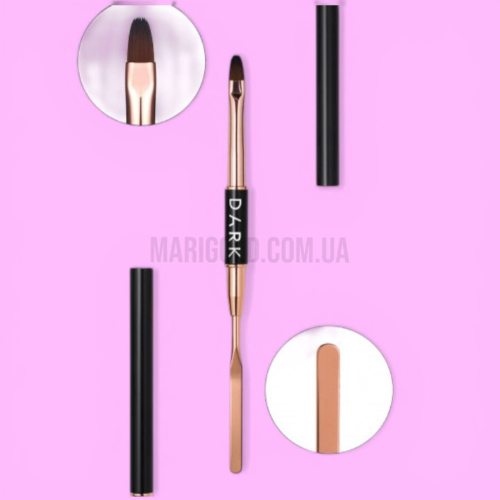 DARK Пензлик двосторонній чорний ( шпатель + заокруглений гель 9 мм )