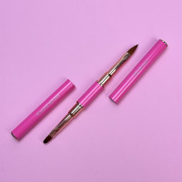 Пензлик двосторонній для гелю овальна №4 / язичкова (рожевий з ковпачком)