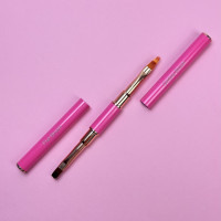 Пензлик двосторонній для гелю прямий №5 / для омбре №4 (рожевий з ковпачком)