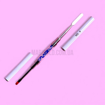 Кисть №4 овальная для полигеля со шпателем (белая, ручка с кристаллами)