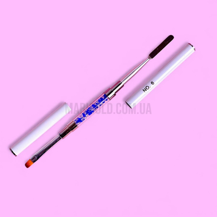 Кисть №6 овальная для полигеля со шпателем (белый, ручка с кристаллами)