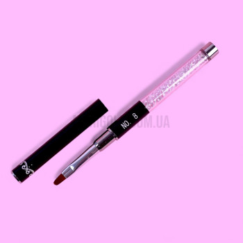 Пензель №8 овальний (ковпачок, чорна ручка з кристалами)