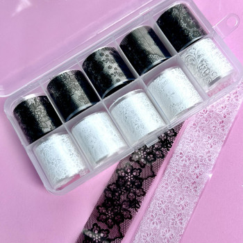 Переводная фольга для ногтей сетево, белая и черная (в ас.) НАБОР 10 шт