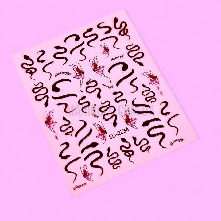 Гибкая 3D наклейка для ногтей SD-2234 (красная змея)