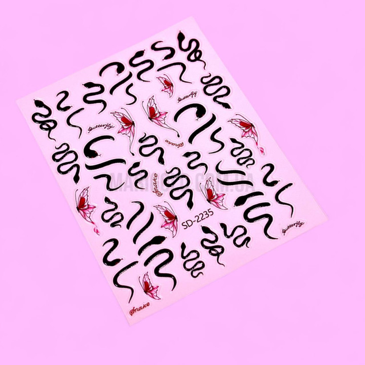 Гибкая 3D наклейка для ногтей SD-2235 (черная змея)