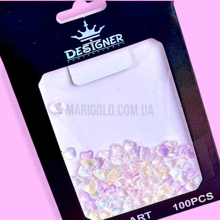 Декор для нігтів Designer "Сердечка кольорові" 100 шт/упак L6
